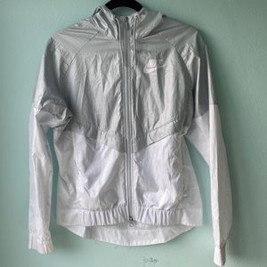 Gray and White Nike Windbreaker Zip Up Jacket